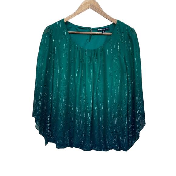 Sara Michelle emerald green ombre sequin glitter holiday blouse small (34/36) - Picture 8 of 8